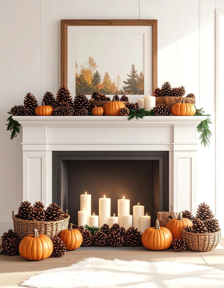 Pinecone Collection Mantel Display - 50 fall mantel decor ideas