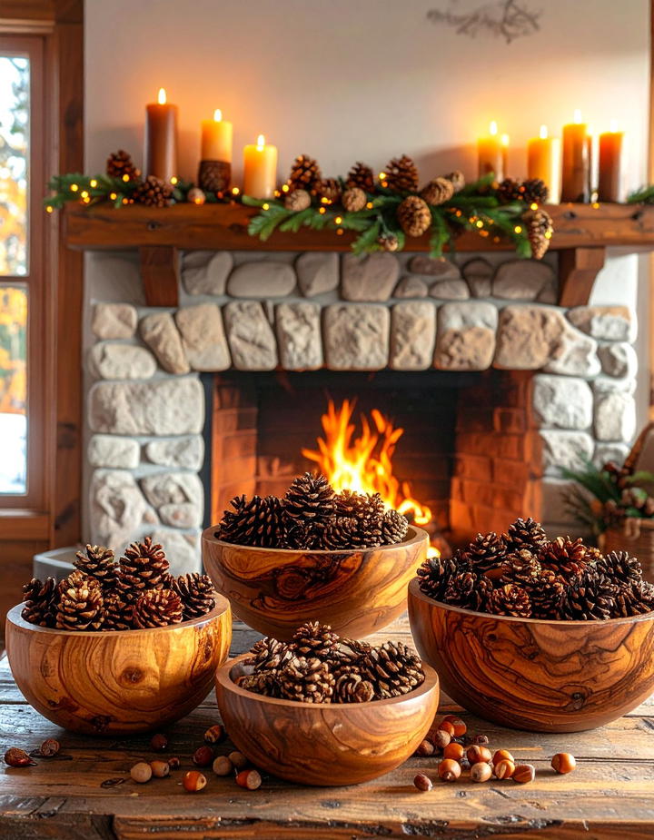 Pinecone and Acorn Collection - 50 fall fireplace decor ideas