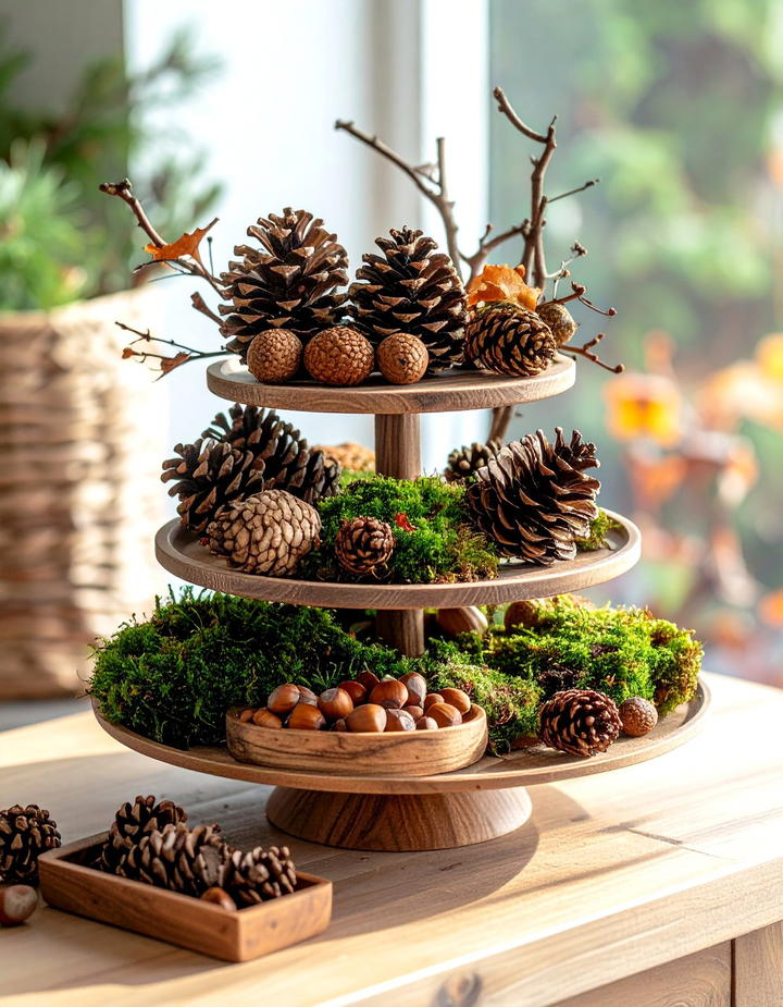 Pinecone and Acorn Nature Study - 50 fall tiered tray decor ideas