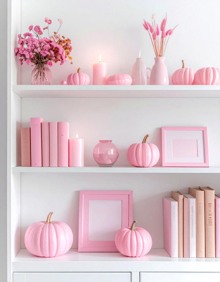 Pink Bookshelf Styling - 50 pink fall decor ideas