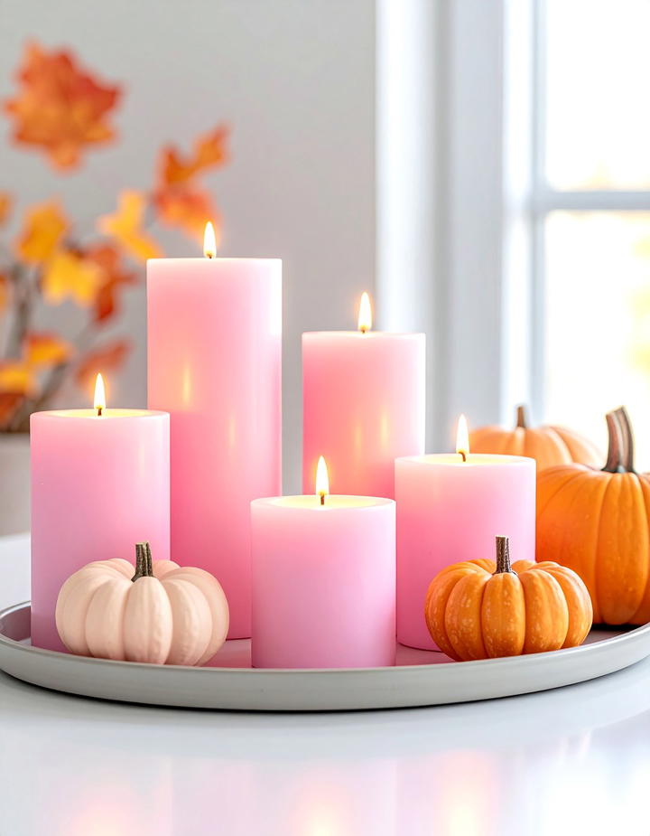 Pink Candle Display - 50 pink fall decor ideas