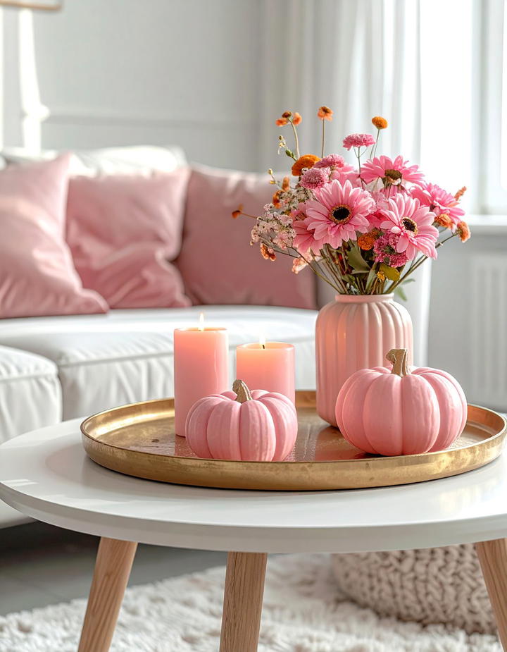 Pink Coffee Table Vignette - 50 pink fall decor ideas