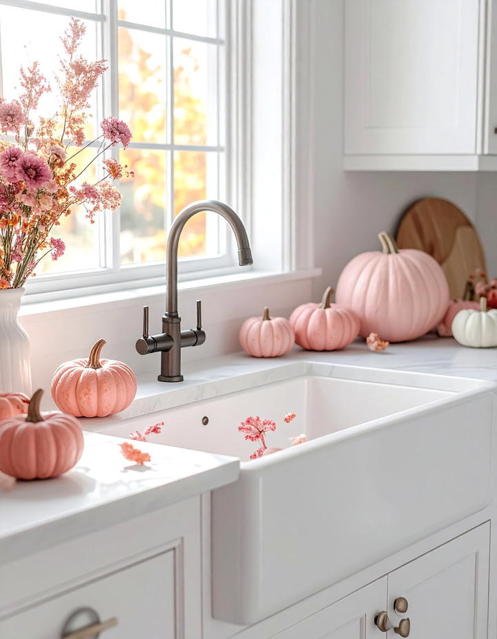 Pink Farmhouse Sink Display - 50 pink fall decor ideas