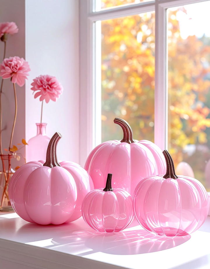 Pink Glass Pumpkins - 50 pink fall decor ideas