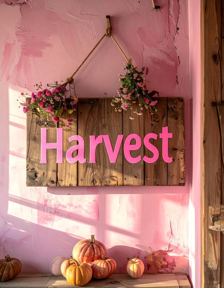 Pink Harvest Sign - 50 pink fall decor ideas