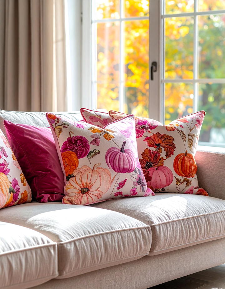 Pink Pillow Accents - 50 pink fall decor ideas