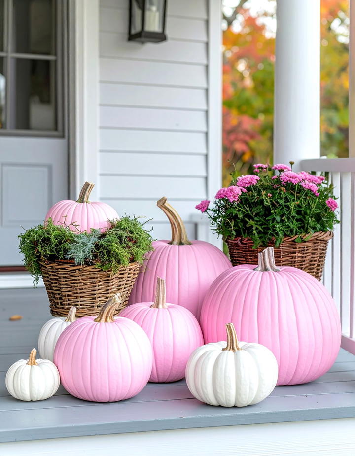 Pink Pumpkin Porch Display - 50 pink fall decor ideas