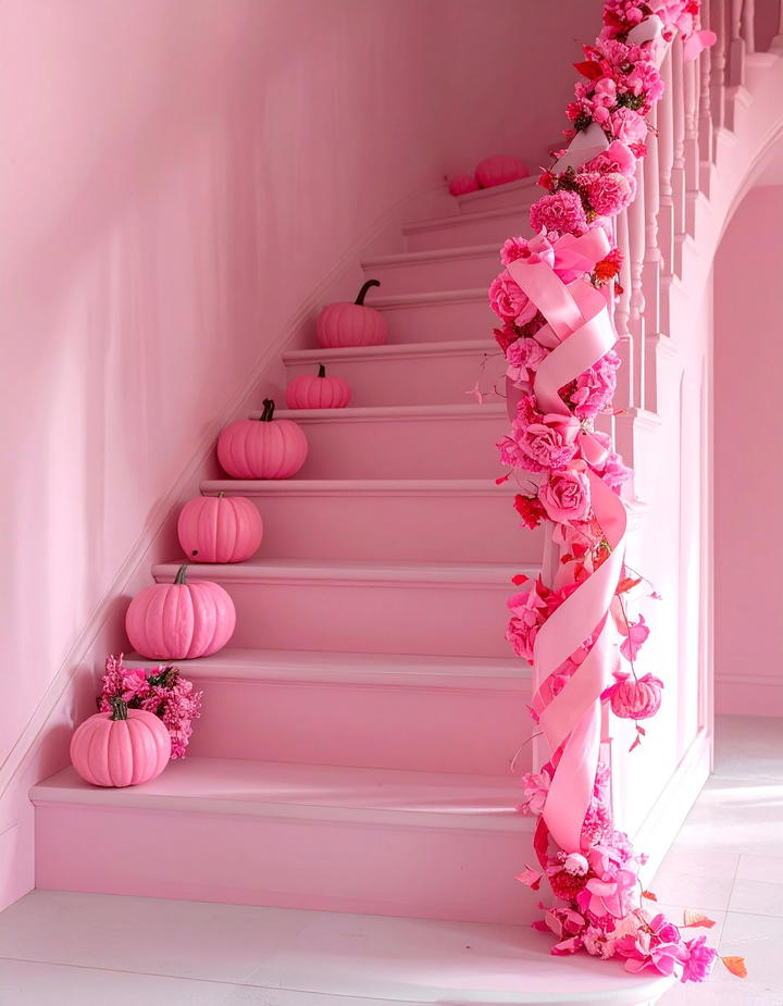 Pink Staircase Garland - 50 pink fall decor ideas