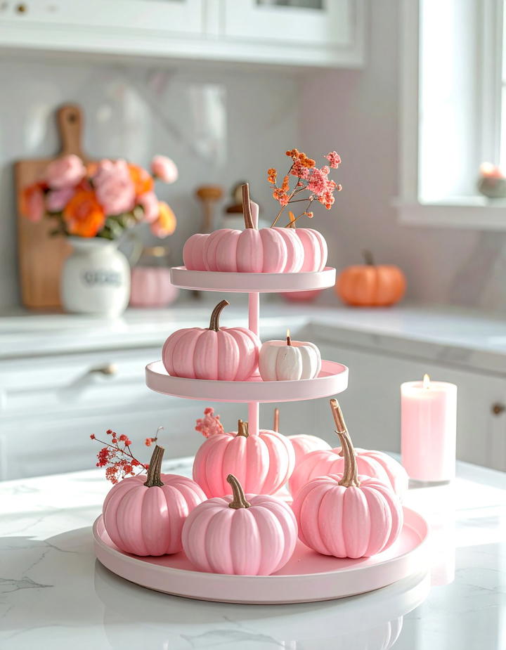 Pink Tiered Tray Styling - 50 pink fall decor ideas
