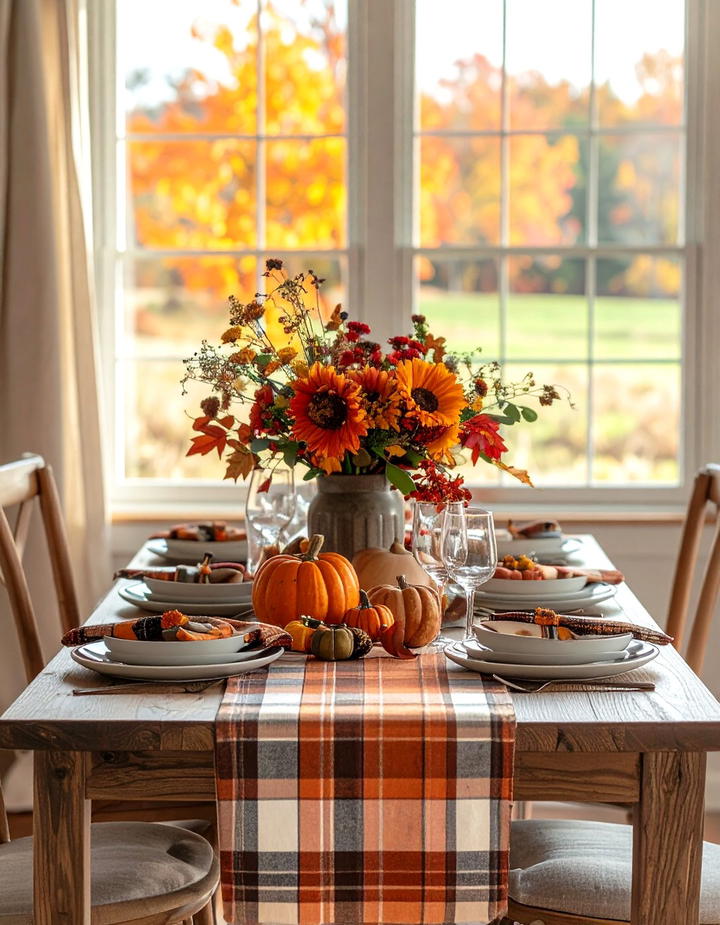 Plaid Pattern Table Linens - 50 fall table decor ideas