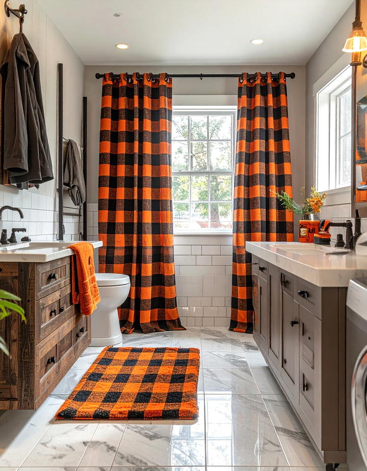 Plaid Pattern Textiles - 50 fall bathroom decor ideas
