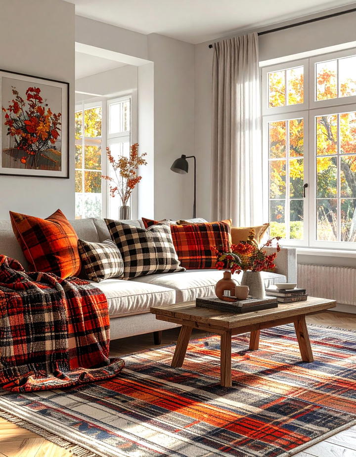 Plaid Pattern Throughout Living Space - 50 fall decor ideas