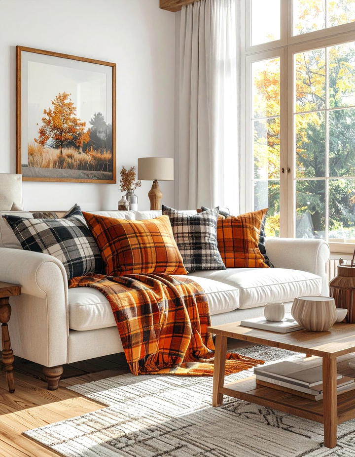 Plaid Textile Patterns - 50 living room fall decor ideas