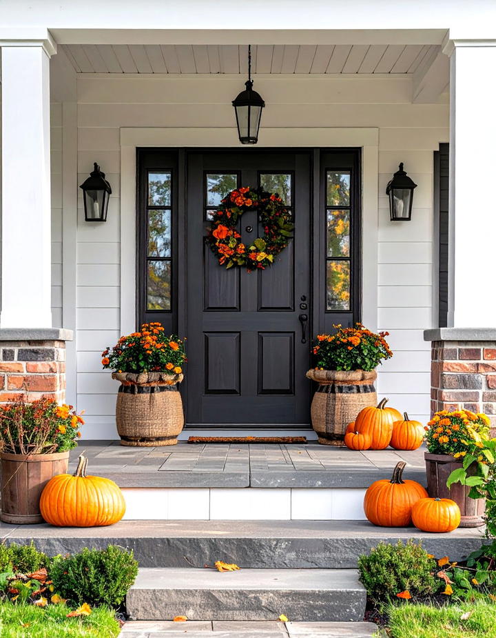 Plaid and Burlap Door Decor - 50 fall front door decor ideas
