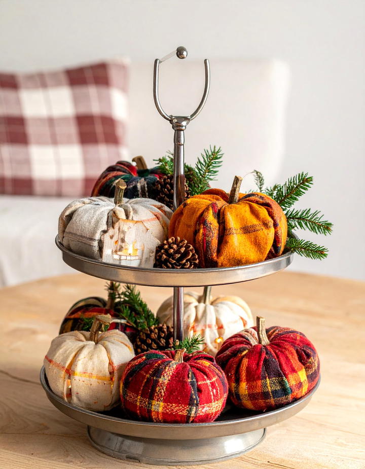 Plaid and Flannel Comfort - 50 fall tiered tray decor ideas