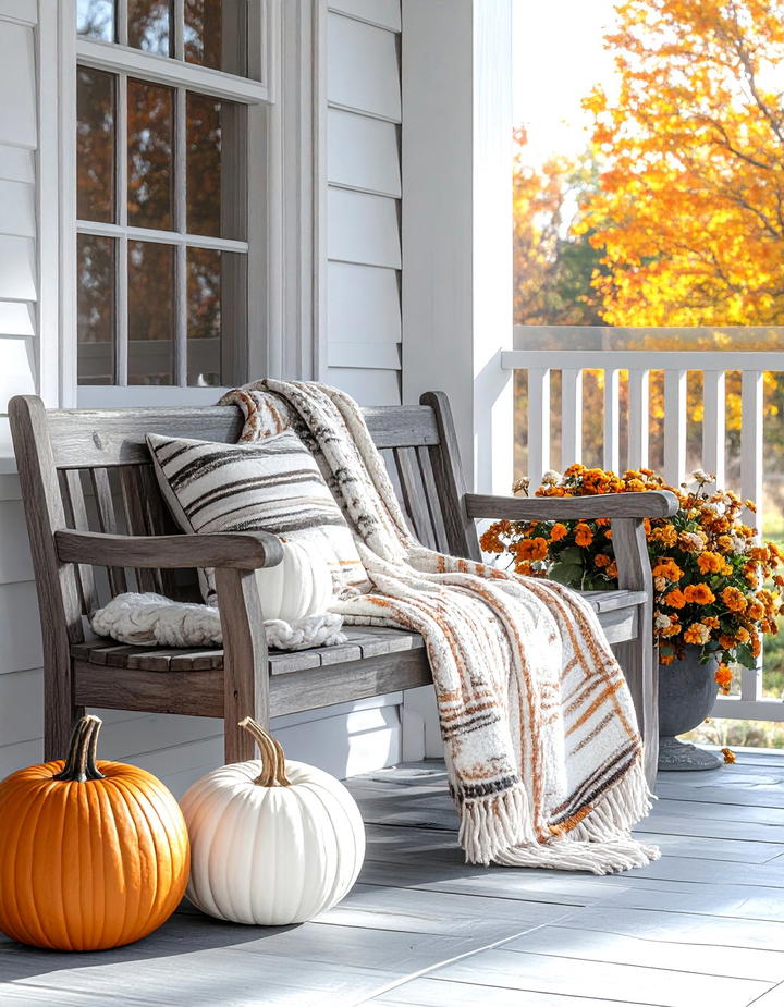 Porch Bench Arrangement - 50 minimalist fall decor ideas