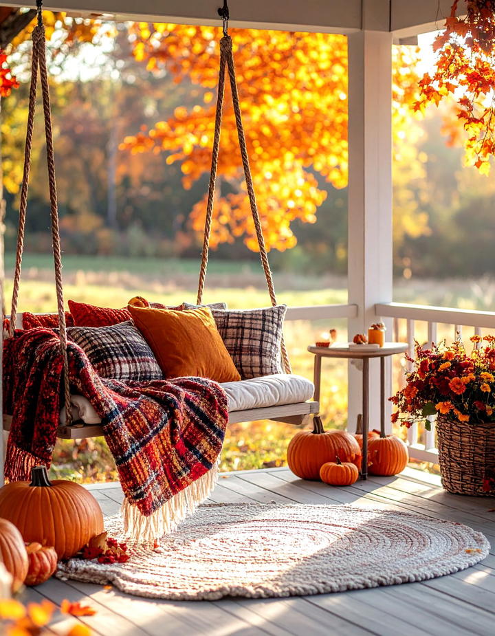 Porch Swing Cozy Corner Setup - 50 fall porch decor ideas