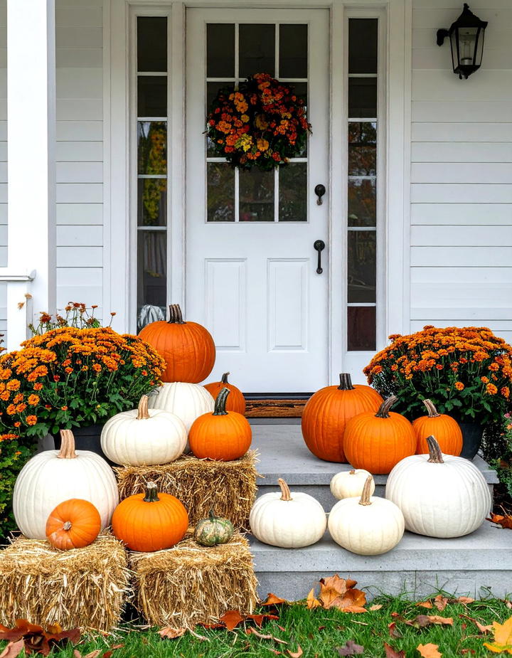 Pumpkin Stack Entry Arrangement - 50 fall front door decor ideas