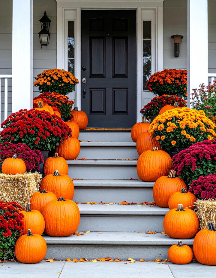 Pumpkin Steps Cascading Display - 50 fall pumpkin decor ideas