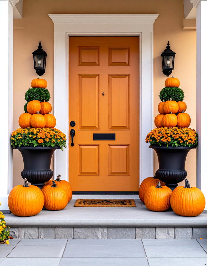 Pumpkin Topiary Front Door Flankers - 50 fall pumpkin decor ideas