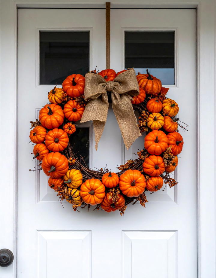 Pumpkin Wreath Door Hanger - 50 fall pumpkin decor ideas