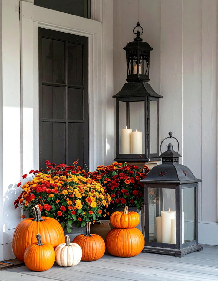 Pumpkin and Lantern Porch Corner - 50 fall pumpkin decor ideas