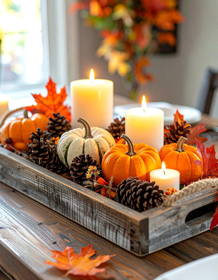 Reclaimed Wood Harvest Centerpiece Tray - 50 wooden fall decor ideas