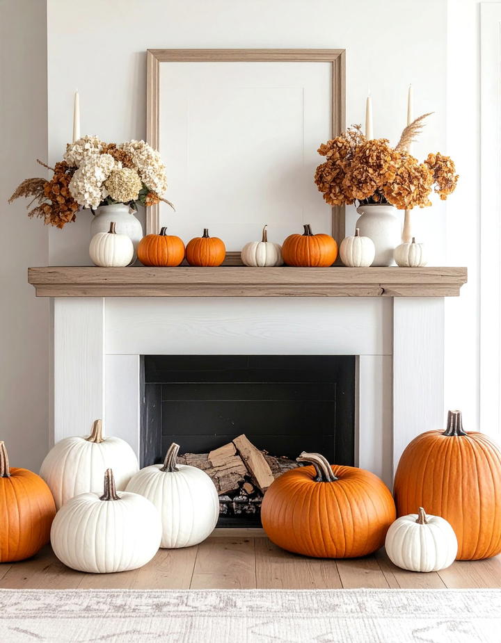 Rustic Pumpkin Mantel - 50 fall fireplace decor ideas