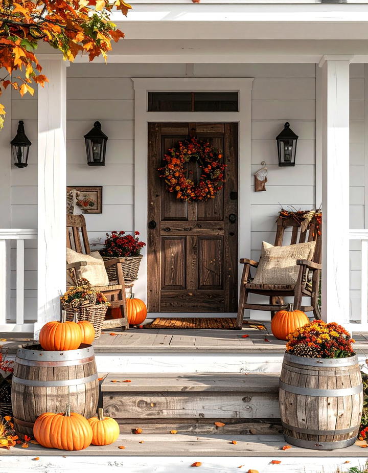 Rustic Wood and Burlap Textures - 50 modern fall porch decor ideas