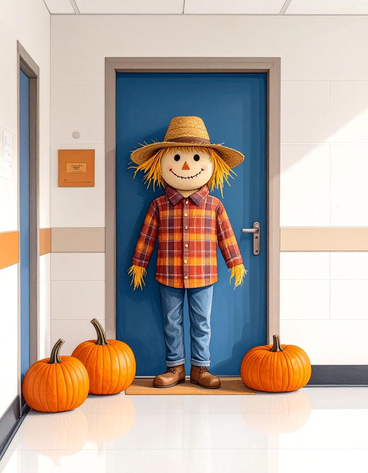 Scarecrow Welcome Door - 50 fall door decor classroom ideas