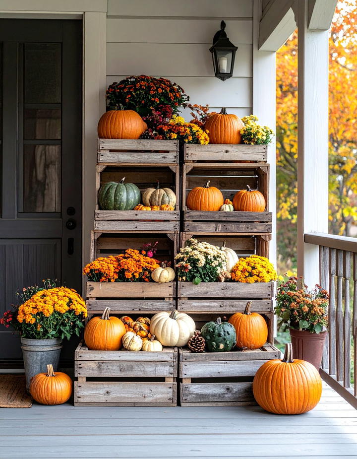 Stacked Crate Display - 50 modern fall porch decor ideas
