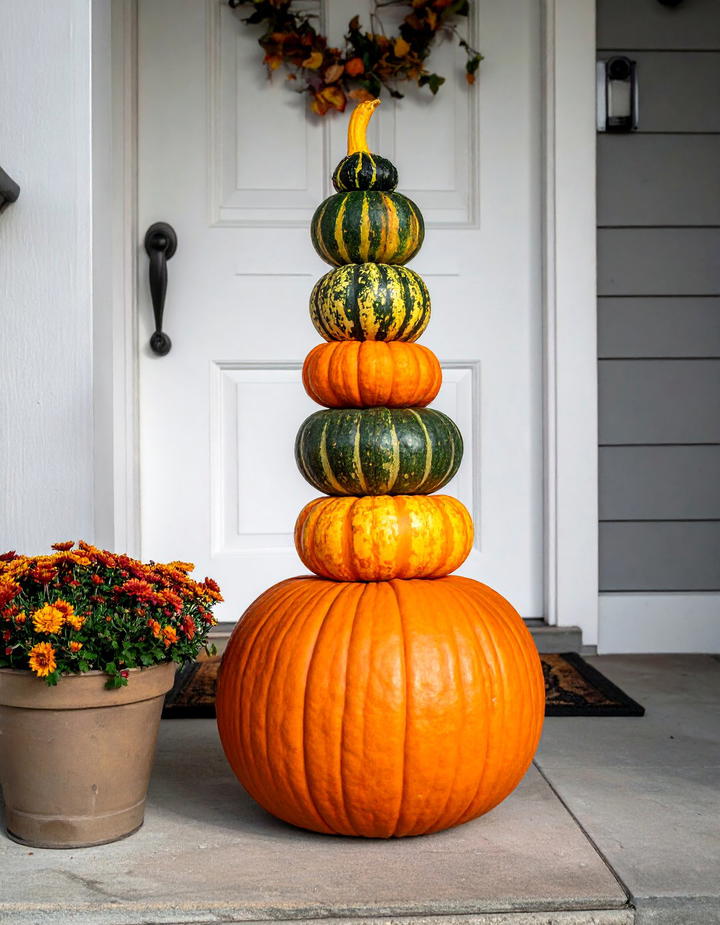 Stacked Pumpkin Entryway Tower - 50 fall pumpkin decor ideas