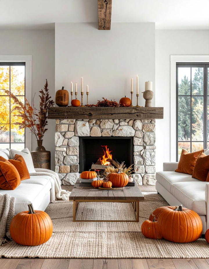 Stone Fireplace Focal Point - 50 living room fall decor ideas