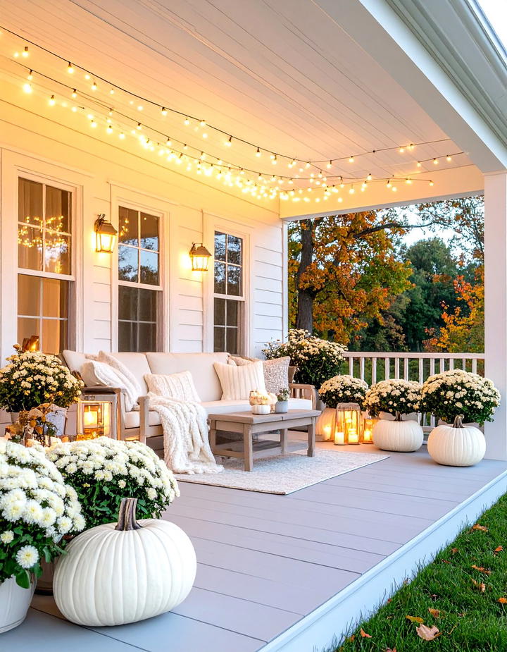 String Light Canopy Effect - 50 modern fall porch decor ideas