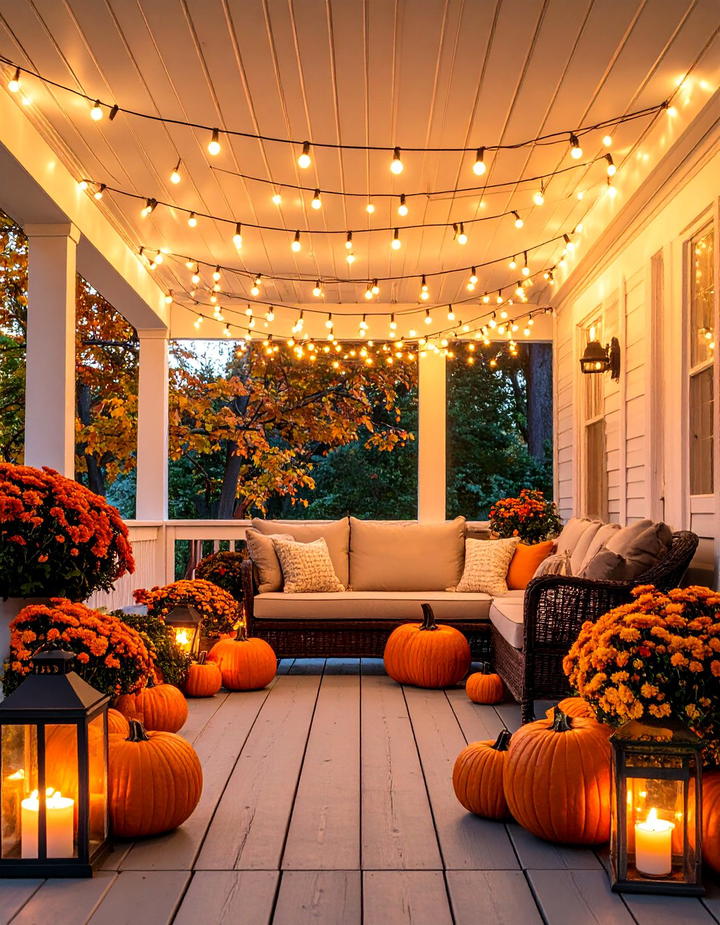 String Light Canopy Overhead Porch - 50 fall porch decor ideas