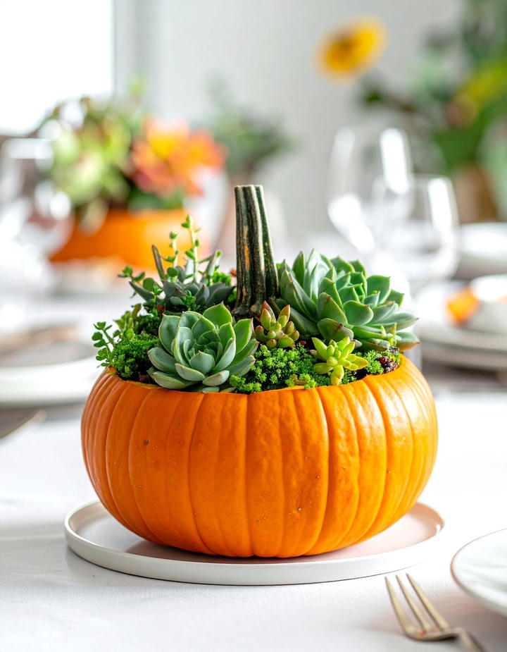 Succulent Planted Pumpkin Centerpiece - 50 fall pumpkin decor ideas