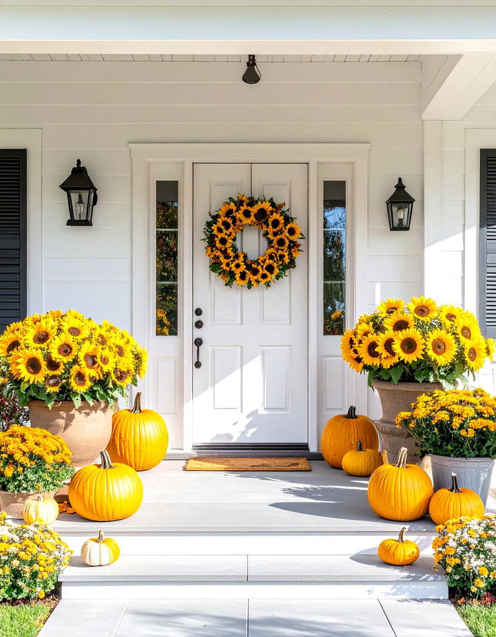 Sunflower Bright Welcome Porch - 50 fall porch decor ideas