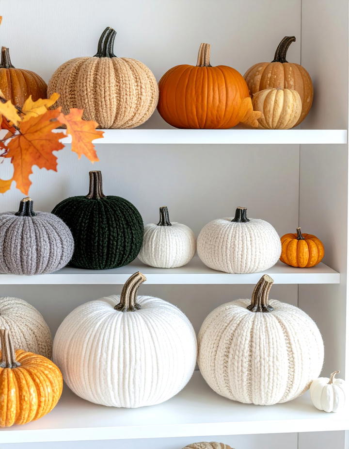 Sweater Covered Fabric Pumpkins - 50 fall pumpkin decor ideas