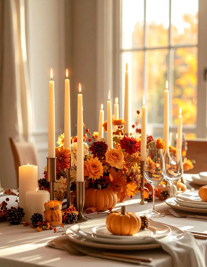Tapered Candle Arrangements - 50 fall table decor ideas
