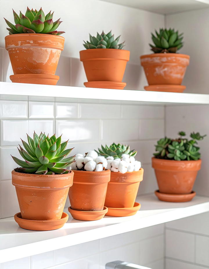 Terracotta Planter Display - 50 fall bathroom decor ideas