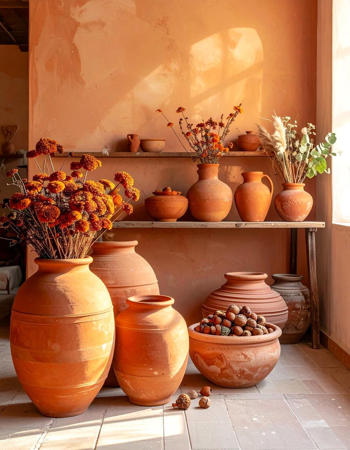 Terracotta Pottery Display - 50 fall decor trends 2025