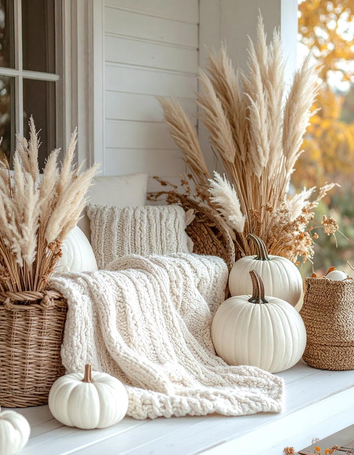 Textured Neutral Fall Botanical Porch - 50 fall porch decor ideas