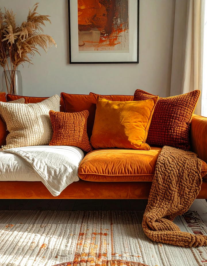 Textured Throw Pillow Layering - 50 fall decor ideas