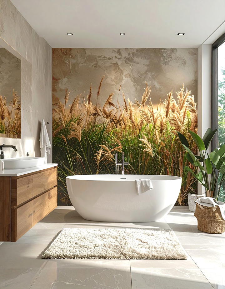 Textured Wallpaper Accent - 50 fall bathroom decor ideas