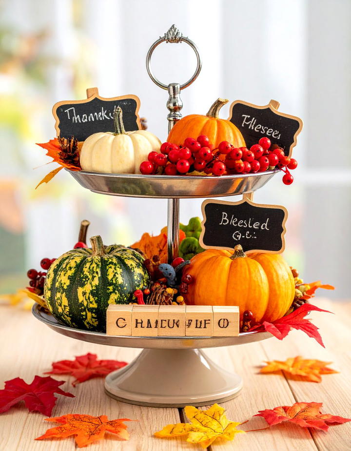 Thanksgiving Gratitude Tray - 50 fall tiered tray decor ideas