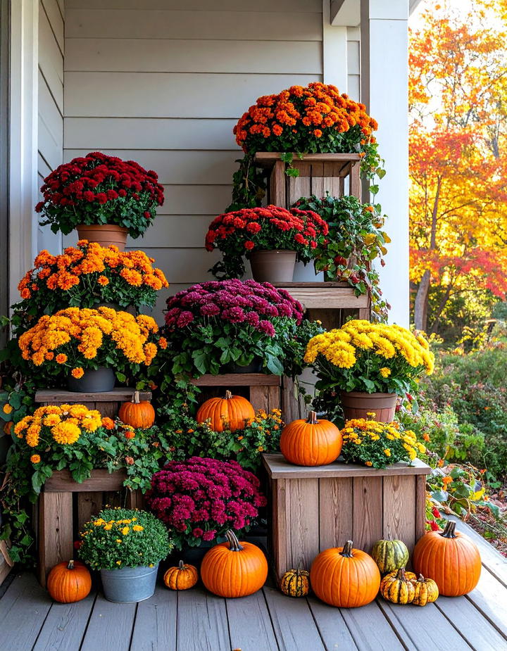 Tiered Plant Stand Display Porch - 50 fall porch decor ideas