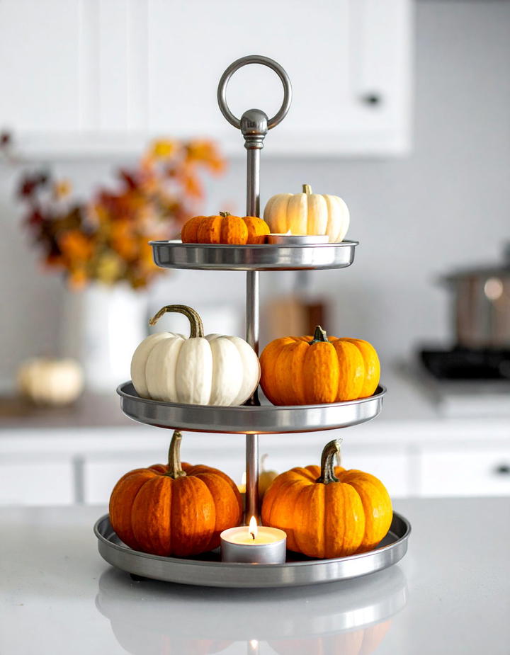Tiered Tray Pumpkin Display - 50 fall pumpkin decor ideas