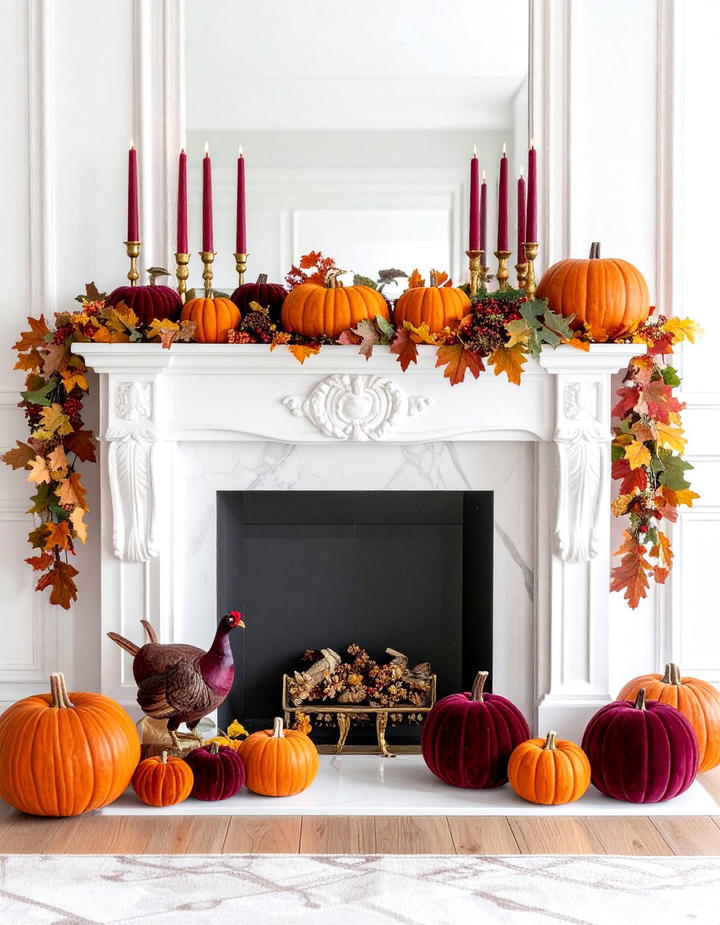 Traditional Fall Mantel with Rich Colors - 50 fall mantel decor ideas