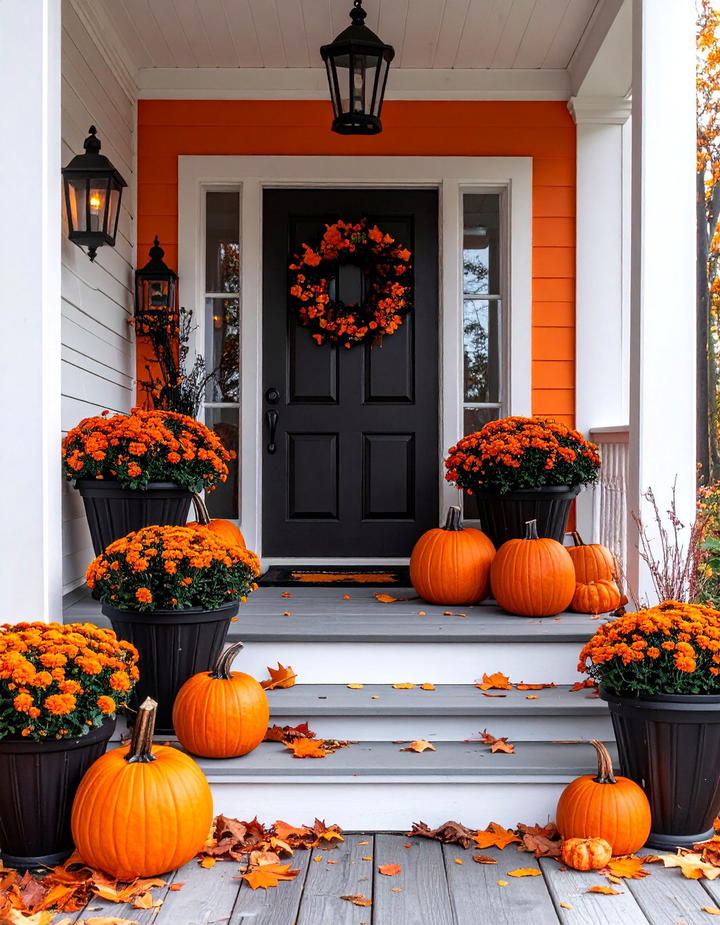 Traditional Orange and Black Pre Fall Display Porch - 50 fall porch decor ideas