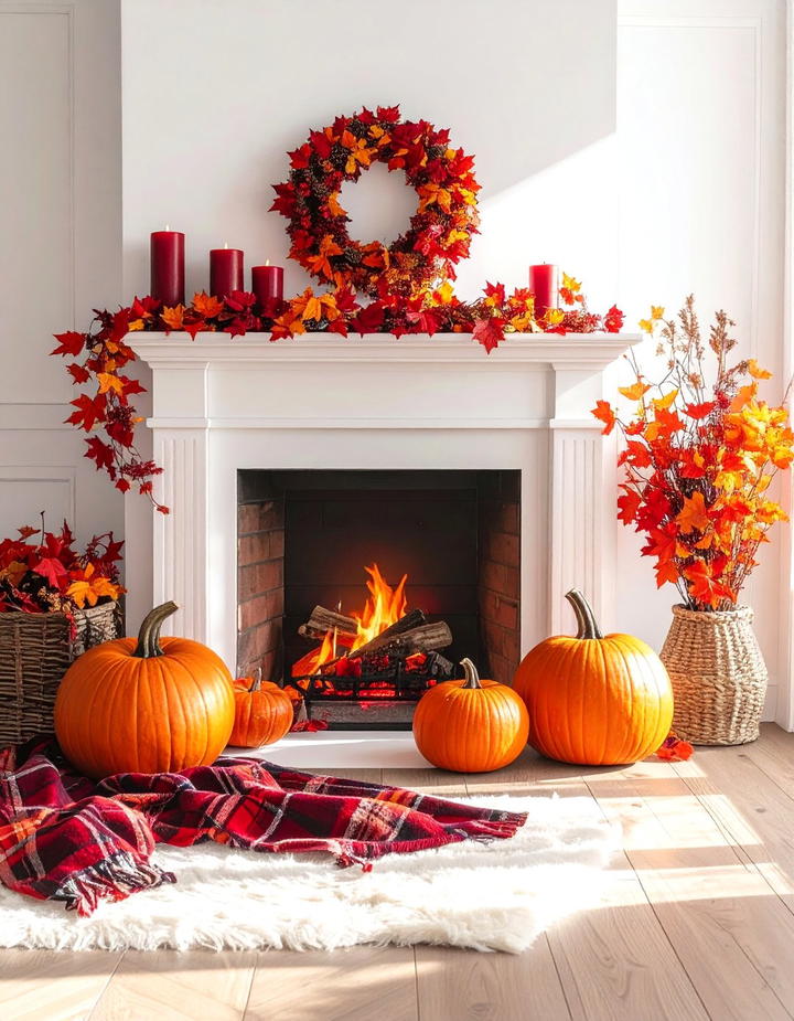 Traditional Orange and Red Theme - 50 fall fireplace decor ideas